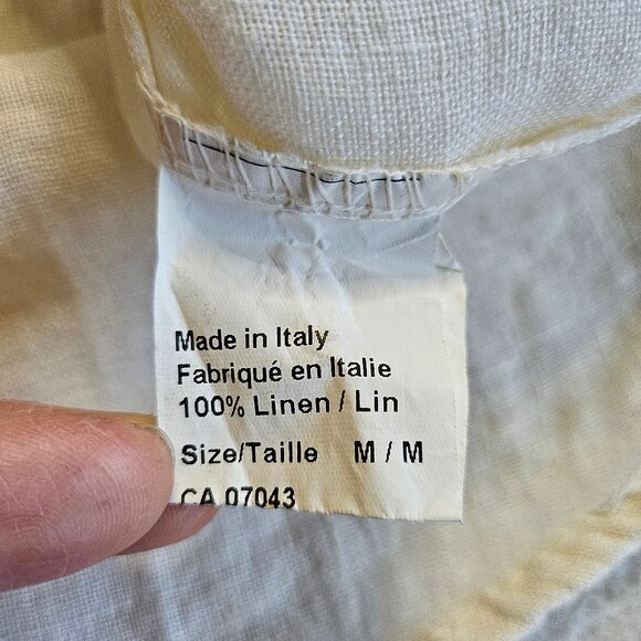 Focus Woman 100% Linen Cream Button Up Boyfriend Shirt Size M - Picture 9 of 10